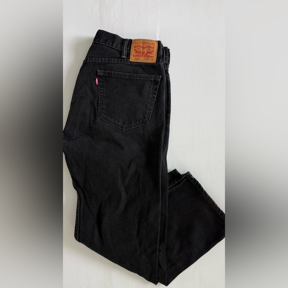 Vtg Levis Jeans Mens 38x30 Black‎ 505 Regular Fit Straight Leg Denim EUC Y2K